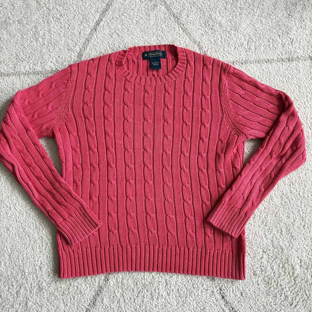 Vintage Brooks Brothers Pink Cable Knit Cotton Sweater Preppy Classic Style Sz S